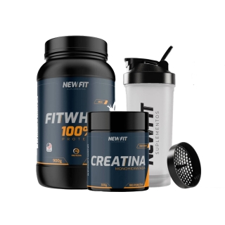 Kit New Fit Whey Protein 900g + Creatina 300g + Coqueteleira