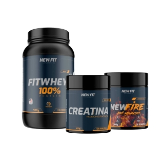 Kit New Fit Whey Protein 900g + Creatina 300g + Pré-Treino 300g – Energia, Força e Recuperação