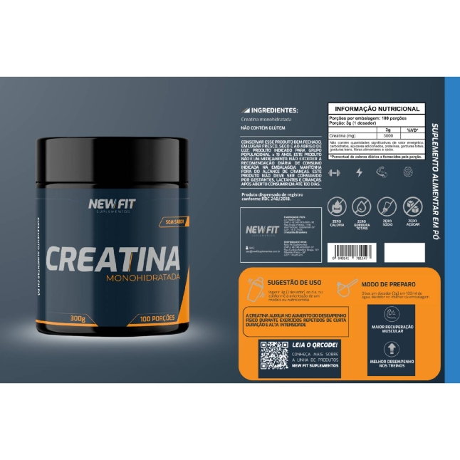 Kit 2 Creatina 300g New Fit – Força, Rendimento e Economia