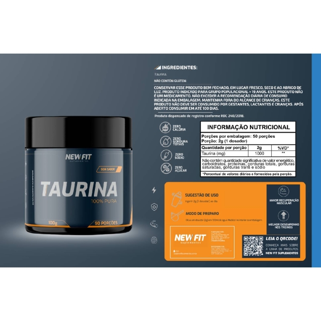 Kit Energia Total New Fit: Pré-Treino 300g + Creatina 300g + Taurina 100g + Coqueteleira
