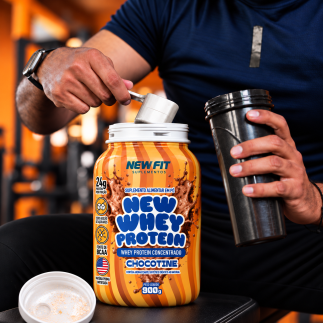 New Whey Protein Sabor Chocotine 900g – 24g de Proteína por Dose | New Fit Suplementos