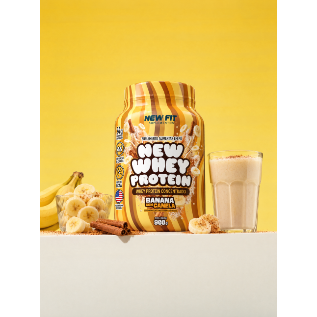 New Whey Protein Sabor Banana com Canela 900g – 24g de Proteína por Dose | New Fit Suplementos