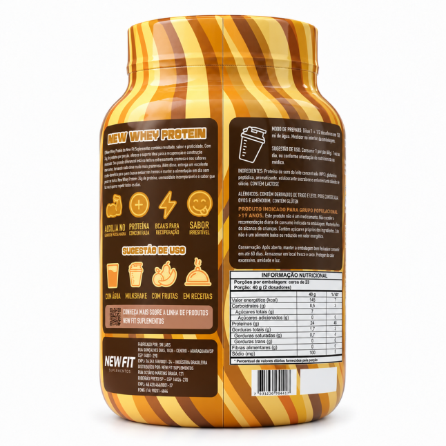 New Whey Protein Sabor Banana com Canela 900g – 24g de Proteína por Dose | New Fit Suplementos
