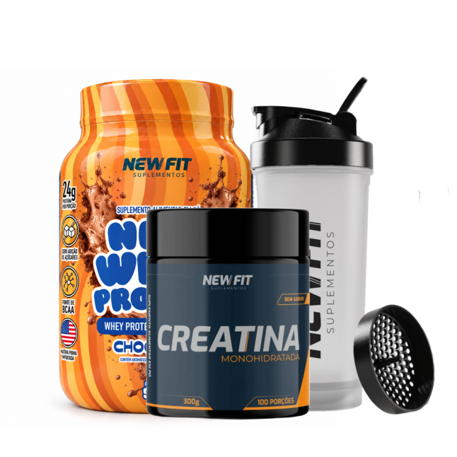 Kit New Whey Protein Chocotine 900g + Creatina 300g + Coqueteleira